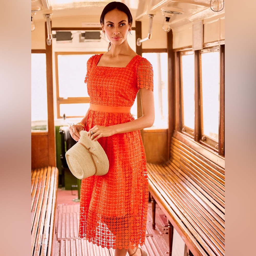 Vibrant Orange LACE FIT & FLARE DRESS